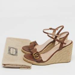 Pre Owned Gucci GG Marmont Size 36 Brown Leather Wedge Sandals