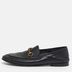 Pre Owned Gucci Jordaan Size 38.5 Black Leather Horse Bit Loafers