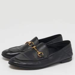 Pre Owned Gucci Jordaan Size 38.5 Black Leather Horse Bit Loafers