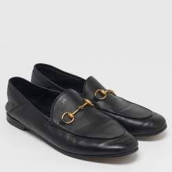 Pre Owned Gucci Jordaan Size 38.5 Black Leather Horse Bit Loafers