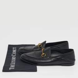 Pre Owned Gucci Jordaan Size 38.5 Black Leather Horse Bit Loafers