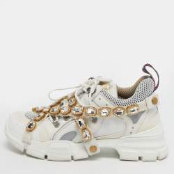 مملوكة مسبقًا Gucci Flashtrek Size 39 White/Grey Leather and Suede Lace Up Sneakers