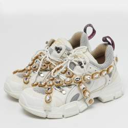 مملوكة مسبقًا Gucci Flashtrek Size 39 White/Grey Leather and Suede Lace Up Sneakers