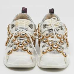 مملوكة مسبقًا Gucci Flashtrek Size 39 White/Grey Leather and Suede Lace Up Sneakers