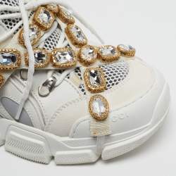 مملوكة مسبقًا Gucci Flashtrek Size 39 White/Grey Leather and Suede Lace Up Sneakers