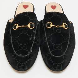Pre Owned Gucci Princetown Size 41.5 Black GG Velvet Flat Mules