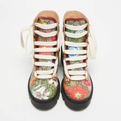Pre Owned Gucci Size GG 35.5 Multicolor Floral Print Canvas Ankle Length Boots