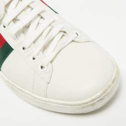 Pre Owned حذاء رياضي غوتشي جلد أبيض ونقشة جلد الأفعى أربطة مقاس 36