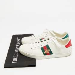 Pre Owned حذاء رياضي غوتشي جلد أبيض ونقشة جلد ال أفعى أربطة مقاس 36