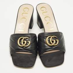 مملوكة مسبقًا صندل غوتشي مارمونت جلد مبطن أسود مقاس 39.5