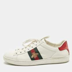 Pre Owned Gucci Ace Size 38 White Leather and Python Embossed Web Lace Up Sneakers
