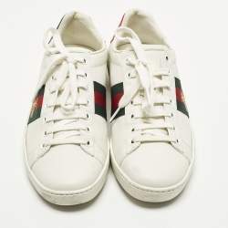 Pre Owned حذاء رياضي غوتشي جلد أبيض ونقشة  جلد الأفعى أربطة مقاس 36