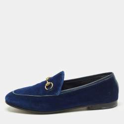 مملوكة مسبقًا Gucci Jordaan Size 37.5 Blue Leather and Velvet Loafers