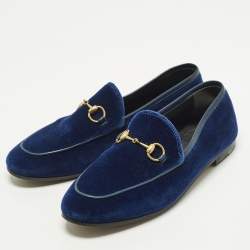 مملوكة مسبقًا Gucci Jordaan Size 37.5 Blue Leather and Velvet Loafers