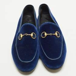 مملوكة مسبقًا Gucci Jordaan Size 37.5 Blue Leather and Velvet Loafers