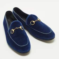 مملوكة مسبقًا Gucci Jordaan Size 37.5 Blue Leather and Velvet Loafers