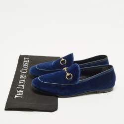مملوكة مسبقًا Gucci Jordaan Size 37.5 Blue Leather and Velvet Loafers