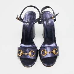 Pre Owned Gucci Horsebit Size 38 Metallic Leather Ankle Strap Sandals