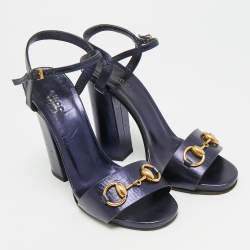 Pre Owned Gucci Horsebit Size 38 Metallic Leather Ankle Strap Sandals