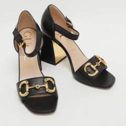 مملوكة مسبقًا Gucci Horsebit Size 38.5 Black Leather Ankle Strap Sandals