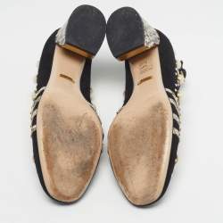 Pre Owned Gucci Ofelia Size 38.5 Black/Beige Snakeskin Embossed Leather and Suede Embellished Block Heel Pumps