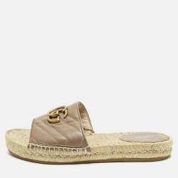 Pre Owned Gucci Interlocking G Size 36.5 Beige Leather Espadrille Sandals