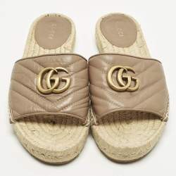 Pre Owned Gucci Interlocking G Size 36.5 Beige Leather Espadrille Sandals