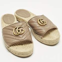 Pre Owned Gucci Interlocking G Size 36.5 Beige Leather Espadrille Sandals