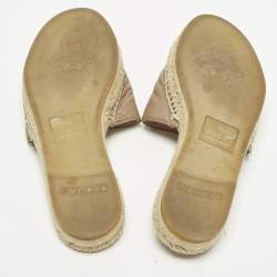 Pre Owned Gucci Interlocking G Size 36.5 Beige Leather Espadrille Sandals