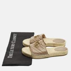 Pre Owned Gucci Interlocking G Size 36.5 Beige Leather Espadrille Sandals