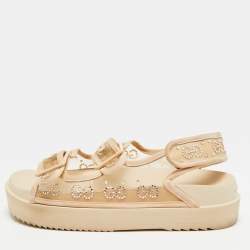 Pre Owned صندل سلايد غوتشي آيسلا مزين بالكريستال بشبكة وجلد سويدي بيج مقياس 36