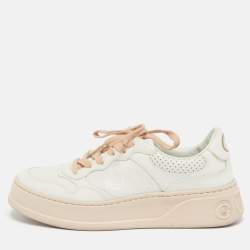 Pre Owned Gucci Jumbo GG Size 38.5 White Leather Chunky Low Top Sneakers