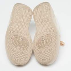 Pre Owned حذاء رياضي غوتشي منخفض من الجلد الأبيض/البيج بنقشة GG كبيرة مقاس 37