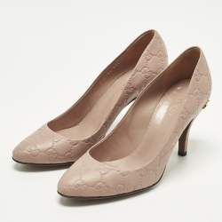 Pre Owned Gucci Guccissima Size 37.5 Pink Leather Horsebit Heel Pumps