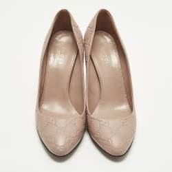 Pre Owned Gucci Guccissima Size 37.5 Pink Leather Horsebit Heel Pumps