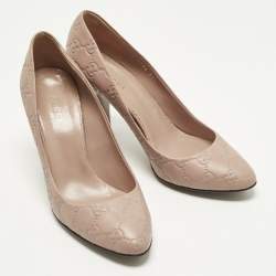 Pre Owned Gucci Guccissima Size 37.5 Pink Leather Horsebit Heel Pumps