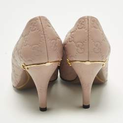 Pre Owned Gucci Guccissima Size 37.5 Pink Leather Horsebit Heel Pumps