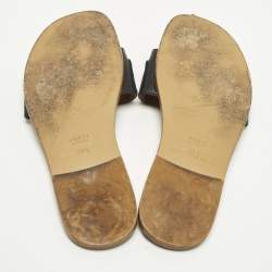 Pre Owned Gucci Horsebit Size 38.5 Black Fringe Leather Flat Slides