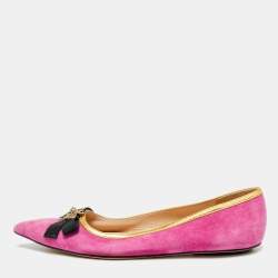 Pre Owned Gucci Size 38 Pink Leather and Suede Bow Bee Embellished Ballet Flats