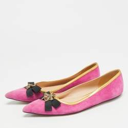 Pre Owned Gucci Size 38 Pink Leather and Suede Bow Bee Embellished Ballet Flats