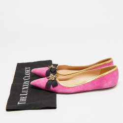 Pre Owned Gucci Size 38 Pink Leather and Suede Bow Bee Embellished Ballet Flats