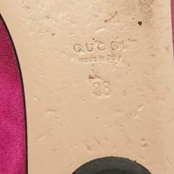 Pre Owned Gucci Size 38 Pink Leather and Suede Bow Bee Embellished Ballet Flats