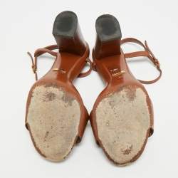 Pre Owned Gucci Horsebit Size 38.5 Brown Leather Block Heel Ankle Strap Sandals