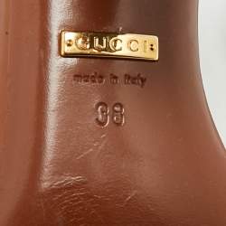 Pre Owned Gucci Horsebit Size 38.5 Brown Leather Block Heel Ankle Strap Sandals