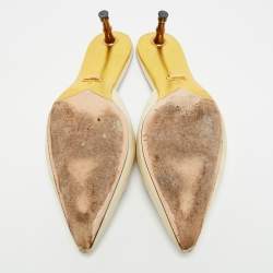 Pre Owned Gucci GG Size 41 Cream Leather GG Crystal Embellishments Pointed Toe Mules