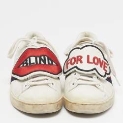 Pre Owned Gucci Ace Size 38.5 White Leather and Python Embossed Blind For Love Patch Low Top Sneakers