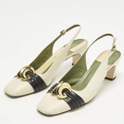 Pre Owned صندل غوتشي يوساغي هالف مون جلد كريمي/أسود فتحة كعب شعار ماركة جي جي مقاس 38.5