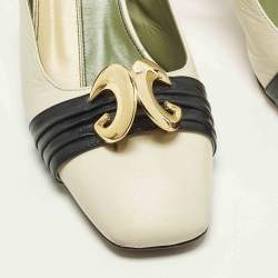 Pre Owned صندل غوتشي يوساغي هالف مون جلد كريمي/أسود فتحة كعب شعار ماركة جي جي مقاس 38.5