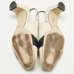 Pre Owned صندل غوتشي يوساغي هالف مون جلد كريمي/أسود فتحة كعب شعار ماركة جي جي مقاس 38.5