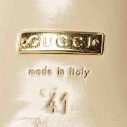 Pre Owned صندل غوتشي يوساغي هالف مون جلد كريمي/أسود فتحة كعب شعار ماركة جي جي مقاس 38.5